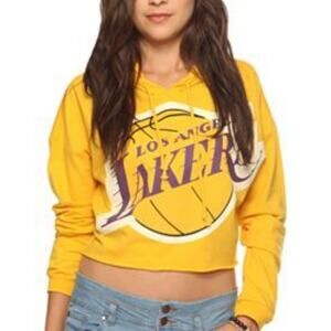 NBA Hardwood Classics LA Lakers Cropped Yellow Hoodie (M)